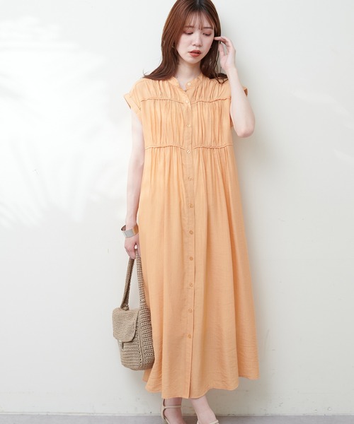 natural couture ギャザーデザイン楊柳シャツワンピース 新品 natural couture ワンピース ギャザーデザイン楊柳シャツ