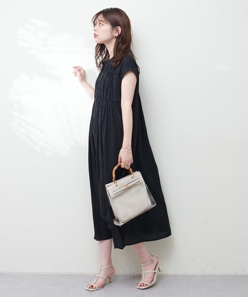 natural couture ギャザーデザイン楊柳シャツワンピース 新品 セール】ギャザーデザイン楊柳シャツワンピース（ワンピース