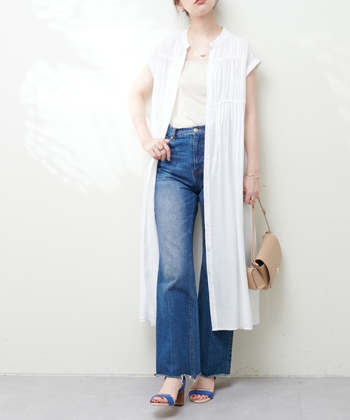 natural couture ギャザーデザイン楊柳シャツワンピース 新品 セール】ギャザーデザイン楊柳シャツワンピース（ワンピース