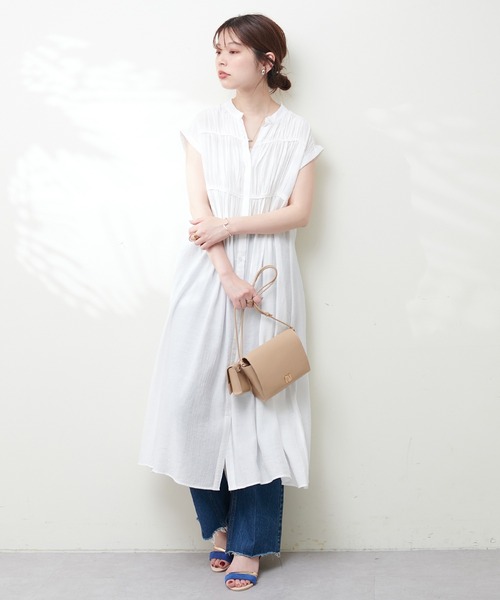 natural couture ギャザーデザイン楊柳シャツワンピース 新品 セール】ギャザーデザイン楊柳シャツワンピース（ワンピース