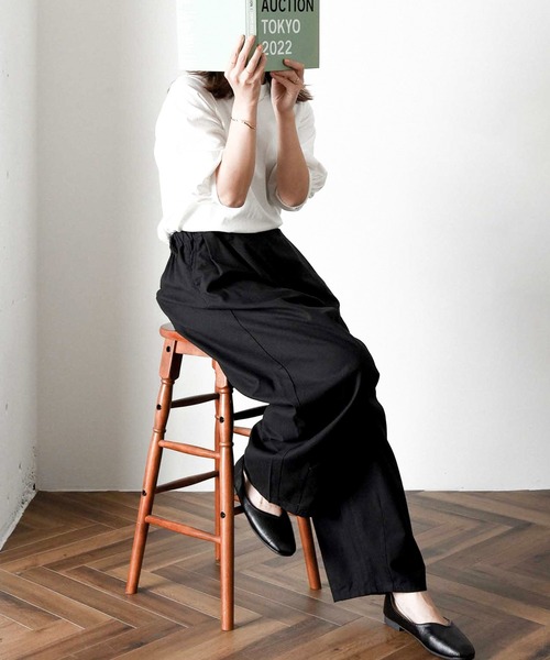 folka（フォルカ）の「1-コットン リネン ワイドパンツ サーカスパンツ（その他パンツ・レディース・ブラック/ネイビー/オートミール・FREE）」の2枚目の写真