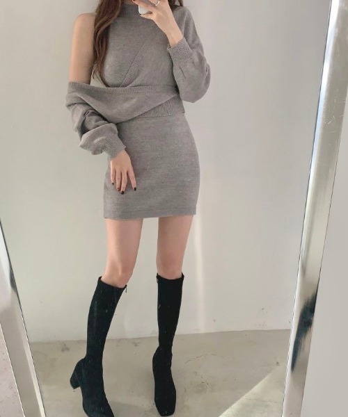 LADY LIKE（レディライク）の「カシュクールニット付きミニワンピース（ワンピース・レディース・ブラック/グレー・M）」の5枚目の写真