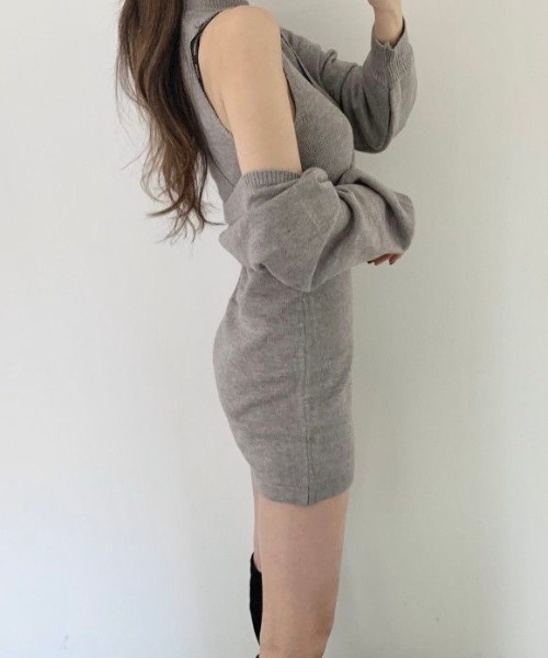 LADY LIKE（レディライク）の「カシュクールニット付きミニワンピース（ワンピース・レディース・ブラック/グレー・M）」の9枚目の写真