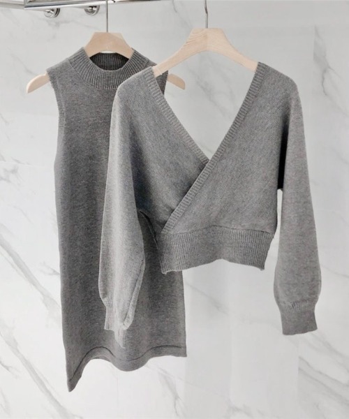 LADY LIKE（レディライク）の「カシュクールニット付きミニワンピース（ワンピース・レディース・ブラック/グレー・M）」の4枚目の写真