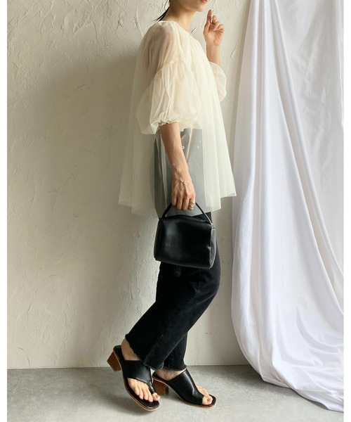 She's Closet(シーズクローゼット)の「ボリュームスリーブリボン半袖チュールシアーレイヤードギャザーブラウス(シャツ/ブラウス・レディース・ブラック/アイボリー/クリーム/グレー系その他/ブラック系その他/ホワイト系その他/ライトグレー/チャコールグレー・FREE)」の17枚目の写真