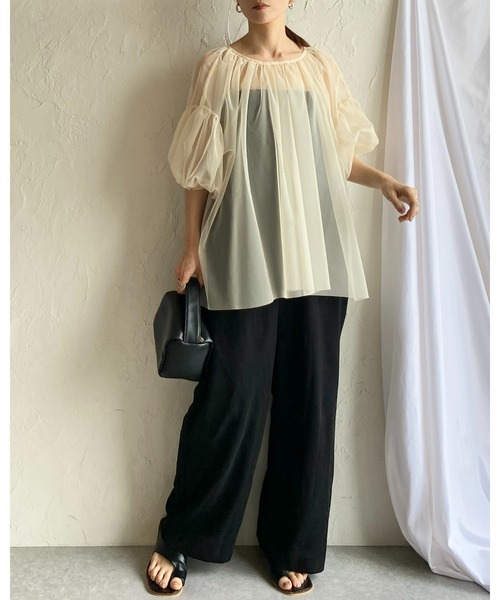 She's Closet(シーズクローゼット)の「ボリュームスリーブリボン半袖チュールシアーレイヤードギャザーブラウス(シャツ/ブラウス・レディース・ブラック/アイボリー/クリーム/グレー系その他/ブラック系その他/ホワイト系その他/ライトグレー/チャコールグレー・FREE)」の19枚目の写真