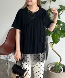 アシンメトリーチュールレイヤードTシャツ