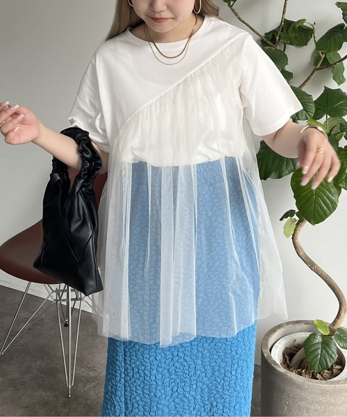 prose verse(プロズヴェール)の「アシンメトリーチュールレイヤードTシャツ(Tシャツ/カットソー・レディース・ブラック/オフホワイト/チャコール・フリ-)」の5枚目の写真
