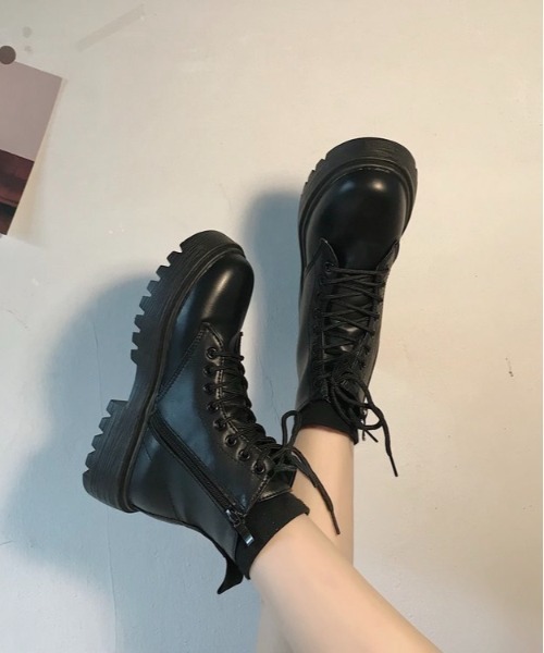 Burner(バーナー)の「【OKUOKU Recommend Select】サイドジップ付き レースアップ ブーツ oku-shoes-607023283597-32 U(ブーツ・レディース・ブラック・35/36/37/38/39/40/41/42/43)」の4枚目の写真