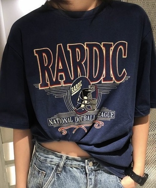 SHEENA(シーナ)の「綿100%、RARDICロゴオーバーサイズTシャツ(Tシャツ/カットソー・レディース・ネイビー/ブラック・M)」の5枚目の写真