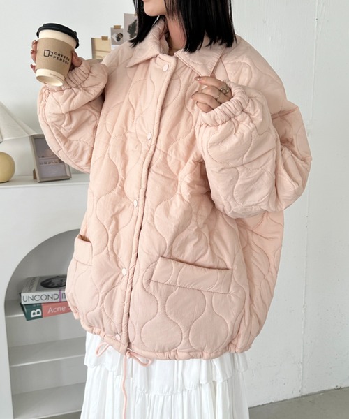 セール】花柄刺繍キルティングジャケット フーディ オーバー