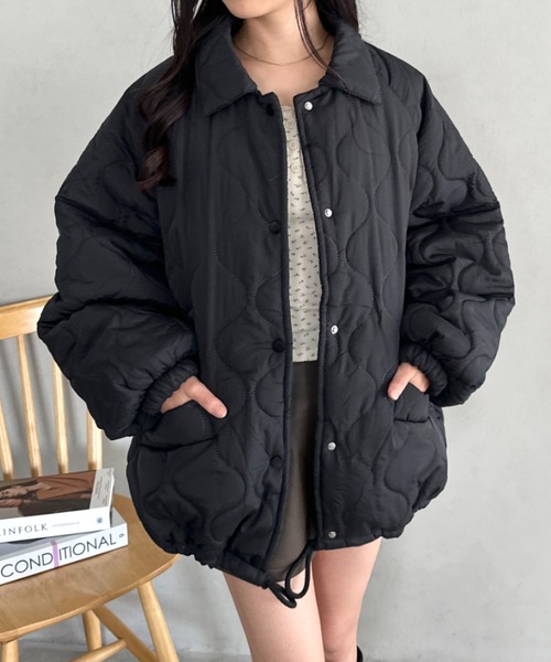 セール】裏ボアオーバーサイズキルティングジャケット/中綿コート
