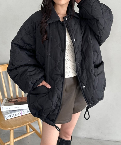 セール】裏ボアオーバーサイズキルティングジャケット/中綿