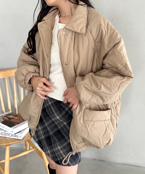 セール】裏ボアオーバーサイズキルティングジャケット/中綿コート