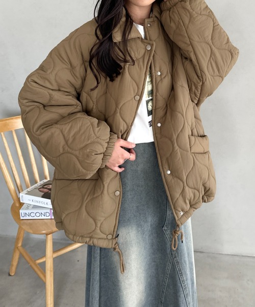 セール】裏ボアオーバーサイズキルティングジャケット/中綿コート