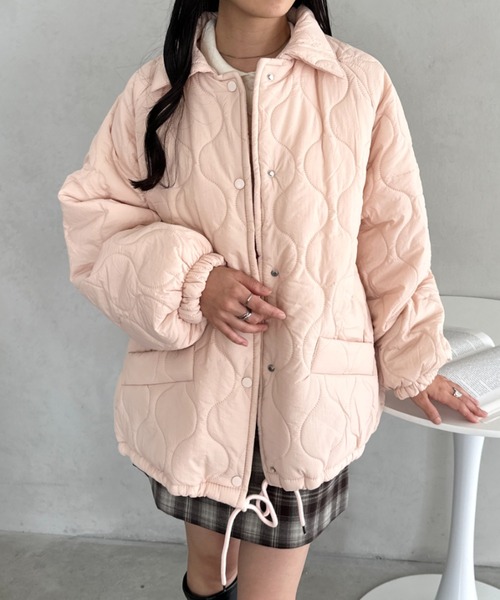 セール】裏ボアオーバーサイズキルティングジャケット/中綿コート