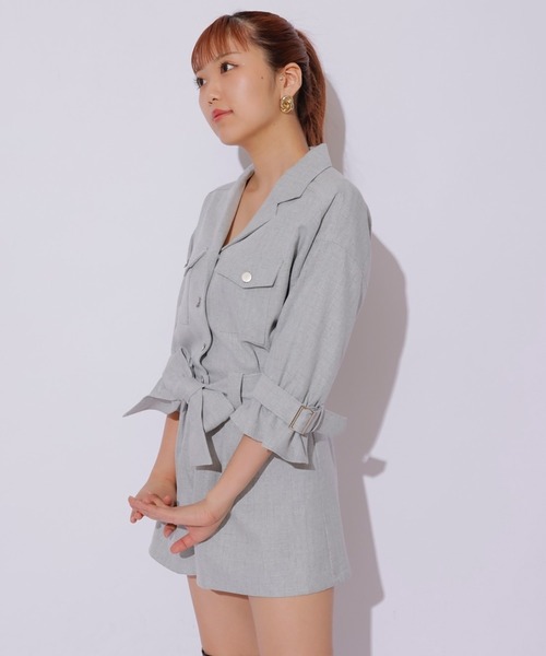 REDYAZEL（レディアゼル）の「キャンディースリーブミニロンパース（つなぎ/オールインワン・レディース・グレー/オフホワイト・FREE）」の3枚目の写真