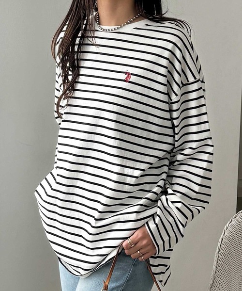 U.S. POLO ASSN.（ユーエスポロアッスン）の「GeeRA別注【U.S. POLO ASSN.】ユーエスポロアッスン　オーバサイズワンポイント刺繍ロンT（Tシャツ/カットソー・レディース・ブラック/ホワイト系その他/オフホワイト/オートミール/チャコール・MEDIUM/LARGE/X-LARGE/SMALL）」の21枚目の写真