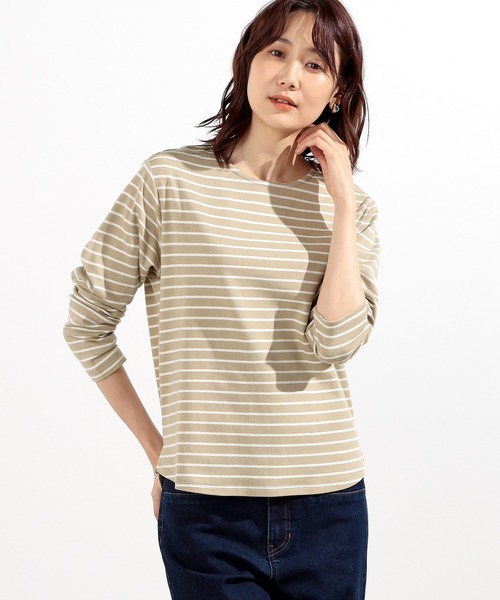 Petit Honfleur(プチオンフルール)の「ボーダーTシャツ(Tシャツ/カットソー・レディース・アイボリー/ベージュ/ネイビー・M/L)」の1枚目の写真