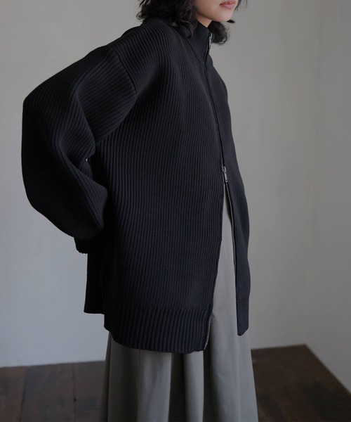 hellam(へラム)の「Wジップ ハイネックニットカーディガン(カーディガン/ボレロ・レディース・ブラック/アイボリー/杢グレー/ネイビー/モカ・FREE)」の9枚目の写真