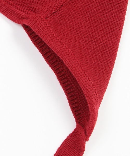petit main（プティマイン）の「ボンネット風ニット帽（ニットキャップ/ビーニー・キッズ・アイボリー/レッド・FREE）」の6枚目の写真