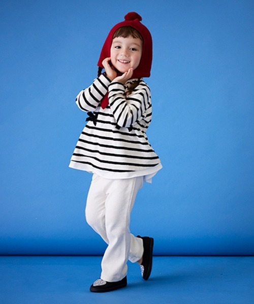 petit main（プティマイン）の「ボンネット風ニット帽（ニットキャップ/ビーニー・キッズ・アイボリー/レッド・FREE）」の9枚目の写真