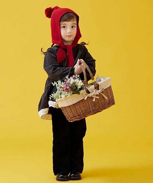 petit main（プティマイン）の「ボンネット風ニット帽（ニットキャップ/ビーニー・キッズ・アイボリー/レッド・FREE）」の12枚目の写真