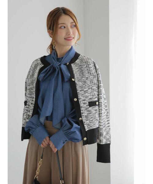 Te chichi（テチチ）の「ツィードライクニットカーディガン（カーディガン/ボレロ・レディース・オフホワイト/ネイビー・F）」の3枚目の写真