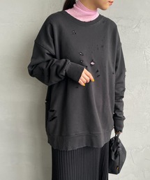 [Jeans Factory Clothes/ジーンズファクトリークローズ] ダメージ加工 クルーネックスウェット