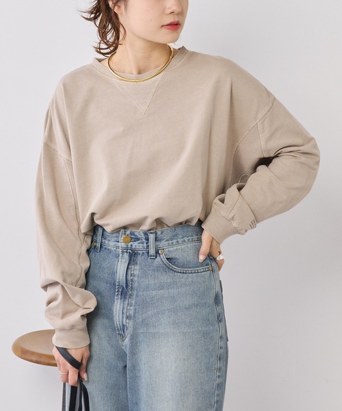 PUAL CE CIN(ピュアルセシン)の「変形袖ミニ裏毛プルオーバー(Tシャツ/カットソー・レディース・ベージュ/グリーン/ブラウン/チャコールグレー・FREE)」の10枚目の写真
