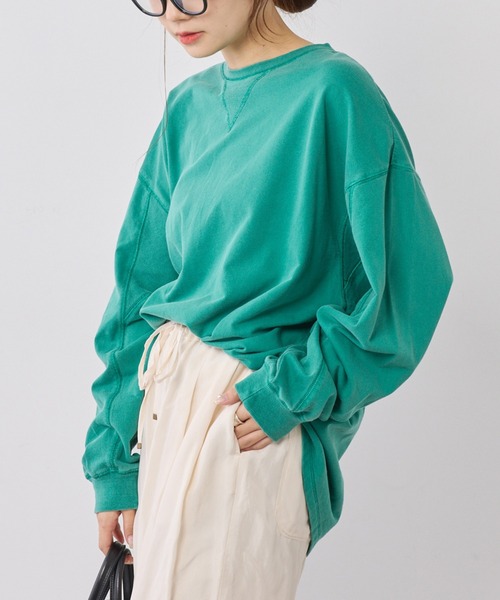 PUAL CE CIN(ピュアルセシン)の「変形袖ミニ裏毛プルオーバー(Tシャツ/カットソー・レディース・ベージュ/グリーン/ブラウン/チャコールグレー・FREE)」の14枚目の写真