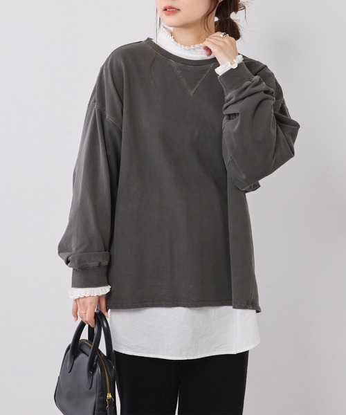 PUAL CE CIN(ピュアルセシン)の「変形袖ミニ裏毛プルオーバー(Tシャツ/カットソー・レディース・ベージュ/グリーン/ブラウン/チャコールグレー・FREE)」の22枚目の写真