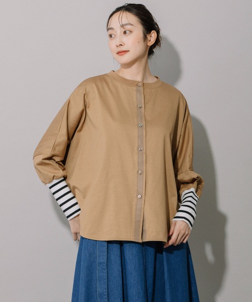 Munich（ミューニック）の「コットンジャージ×ボーダーリブラウンドヘムシャツ（Tシャツ/カットソー・レディース・キャメル/ホワイト/ブラック・FREE）」の7枚目の写真