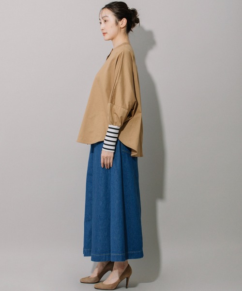 Munich（ミューニック）の「コットンジャージ×ボーダーリブラウンドヘムシャツ（Tシャツ/カットソー・レディース・キャメル/ホワイト/ブラック・FREE）」の5枚目の写真