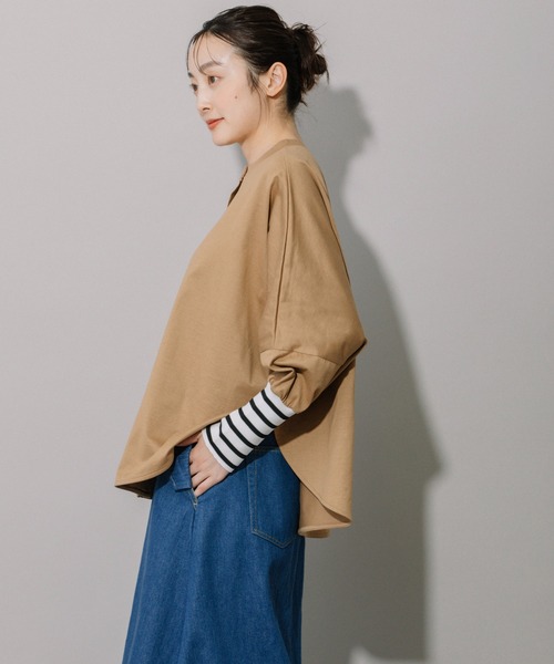 Munich（ミューニック）の「コットンジャージ×ボーダーリブラウンドヘムシャツ（Tシャツ/カットソー・レディース・キャメル/ホワイト/ブラック・FREE）」の8枚目の写真