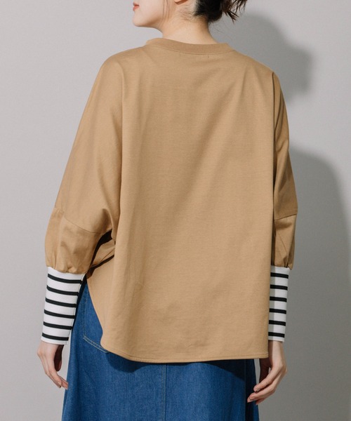 Munich（ミューニック）の「コットンジャージ×ボーダーリブラウンドヘムシャツ（Tシャツ/カットソー・レディース・キャメル/ホワイト/ブラック・FREE）」の9枚目の写真