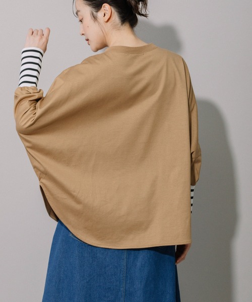 Munich（ミューニック）の「コットンジャージ×ボーダーリブラウンドヘムシャツ（Tシャツ/カットソー・レディース・キャメル/ホワイト/ブラック・FREE）」の10枚目の写真