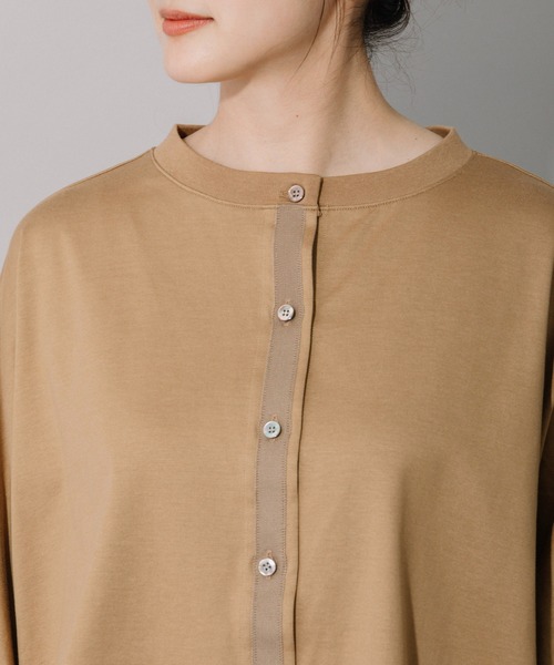 Munich（ミューニック）の「コットンジャージ×ボーダーリブラウンドヘムシャツ（Tシャツ/カットソー・レディース・キャメル/ホワイト/ブラック・FREE）」の11枚目の写真