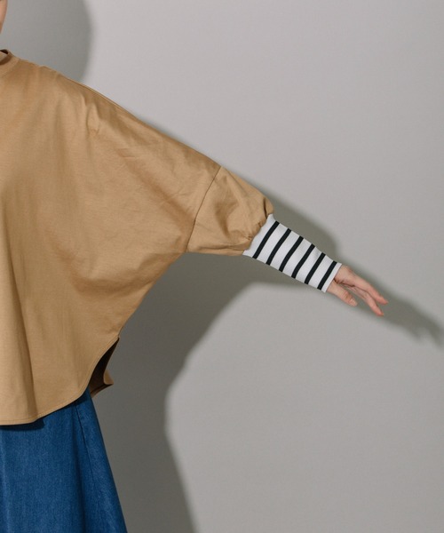 Munich（ミューニック）の「コットンジャージ×ボーダーリブラウンドヘムシャツ（Tシャツ/カットソー・レディース・キャメル/ホワイト/ブラック・FREE）」の14枚目の写真