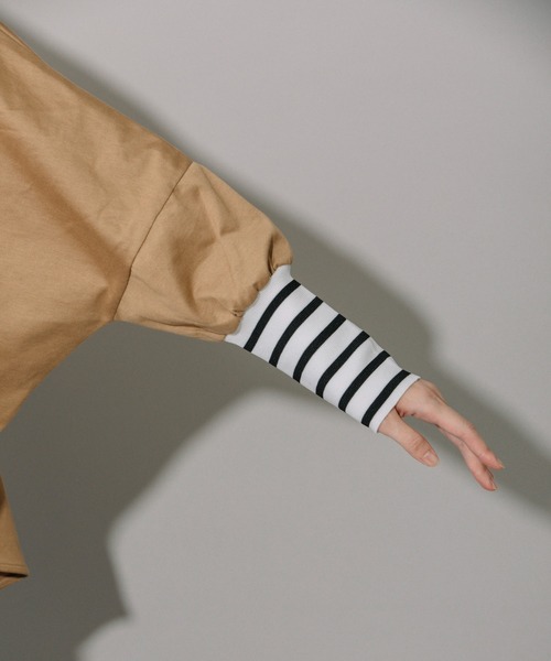Munich（ミューニック）の「コットンジャージ×ボーダーリブラウンドヘムシャツ（Tシャツ/カットソー・レディース・キャメル/ホワイト/ブラック・FREE）」の15枚目の写真
