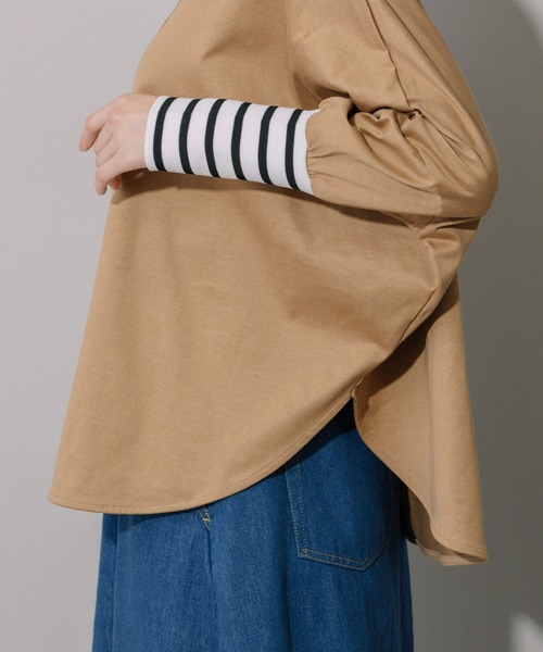 Munich（ミューニック）の「コットンジャージ×ボーダーリブラウンドヘムシャツ（Tシャツ/カットソー・レディース・キャメル/ホワイト/ブラック・FREE）」の13枚目の写真