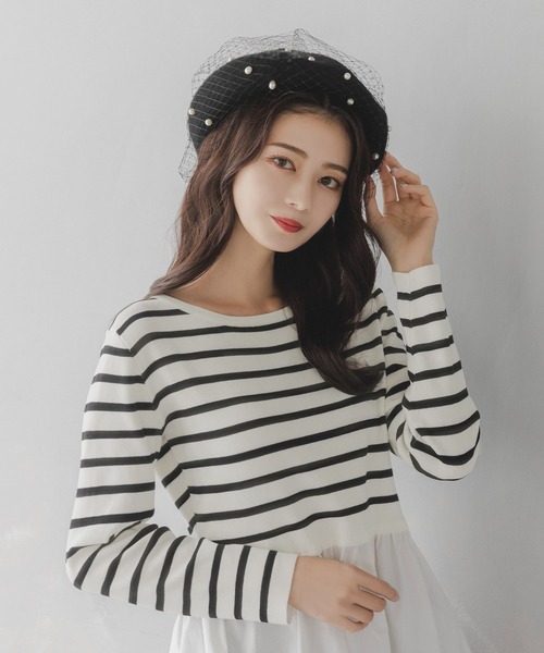 Julia Boutique(ジュリアブティック)の「チュール付きパールベレー帽/23619(ハンチング/ベレー帽・レディース・ブラック/グレー・ONE)」の6枚目の写真