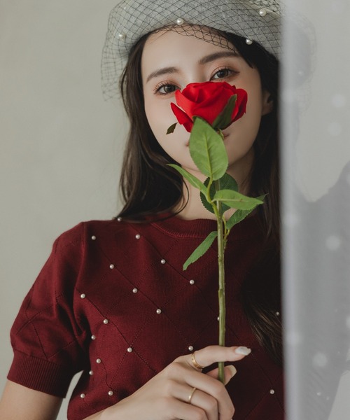 Julia Boutique(ジュリアブティック)の「チュール付きパールベレー帽/23619(ハンチング/ベレー帽・レディース・ブラック/グレー・ONE)」の9枚目の写真