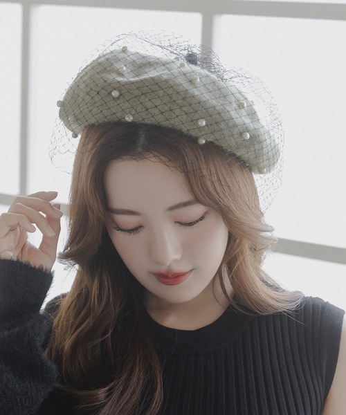 Julia Boutique(ジュリアブティック)の「チュール付きパールベレー帽/23619(ハンチング/ベレー帽・レディース・ブラック/グレー・ONE)」の17枚目の写真