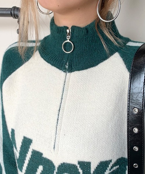 non-hedge（ノンヘッジ）の「ハーフジップラグランショート丈ニットトップス（ニット/セーター・レディース・ブラック/レッド/グリーン・FREE）」の9枚目の写真