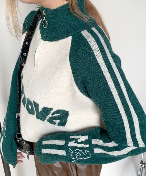 non-hedge（ノンヘッジ）の「ハーフジップラグランショート丈ニットトップス（ニット/セーター・レディース・ブラック/レッド/グリーン・FREE）」の12枚目の写真