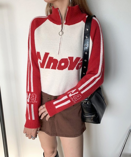 non-hedge（ノンヘッジ）の「ハーフジップラグランショート丈ニットトップス（ニット/セーター・レディース・ブラック/レッド/グリーン・FREE）」の15枚目の写真