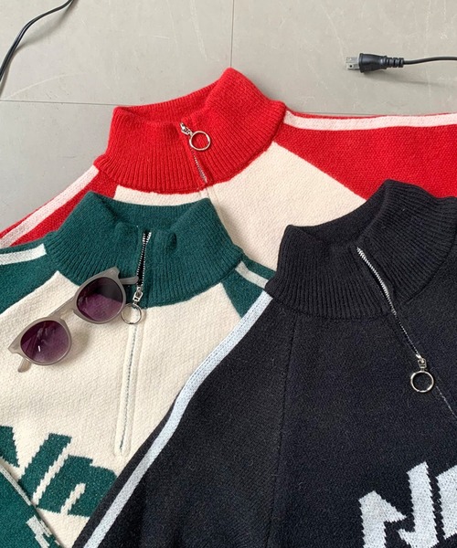 non-hedge（ノンヘッジ）の「ハーフジップラグランショート丈ニットトップス（ニット/セーター・レディース・ブラック/レッド/グリーン・FREE）」の20枚目の写真