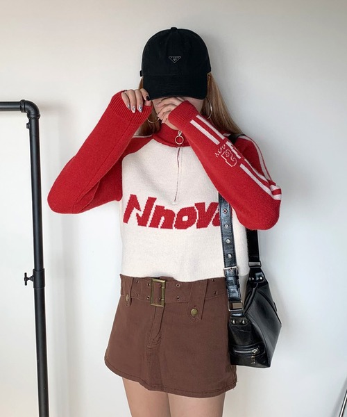 non-hedge（ノンヘッジ）の「ハーフジップラグランショート丈ニットトップス（ニット/セーター・レディース・ブラック/レッド/グリーン・FREE）」の16枚目の写真