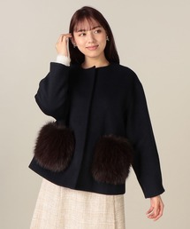 レッセパッセ　ノーカラー ビジュー コート38サイズ　ファーティペット付き レッセパッセノーカラー ビジュー コート38サイズファーティ